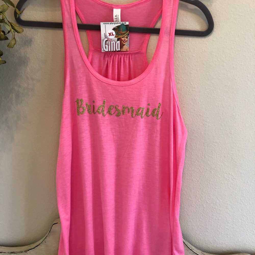 Bridesmaid Pink Gathered Back Tank Gold Gl…